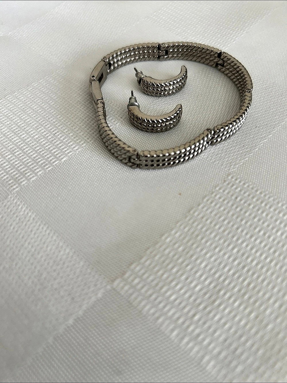 Silver-Tone Bracelet & Hoop Earrings